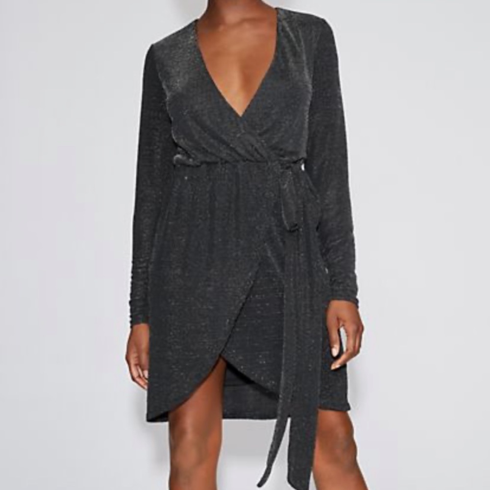 NY &CO Gabrielle Union blk metallic wrap dress